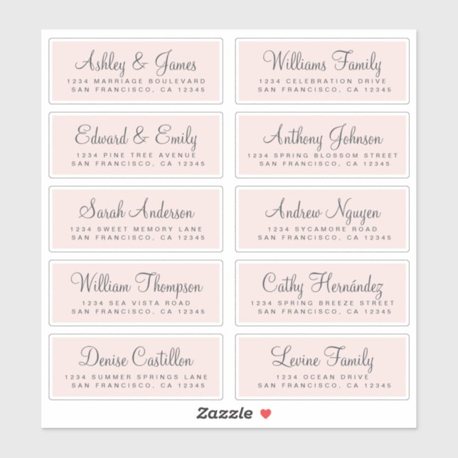 Chic Calligraphy Pink Wedding Guest Address Labels (Blatt)