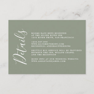 Chic Calligraphy Sage Green Wedding Details Begleitkarte
