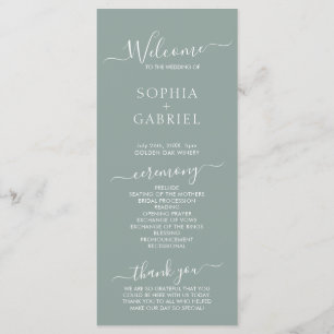Chic Calligraphy Sage Green Wedding Zeremonie Programm