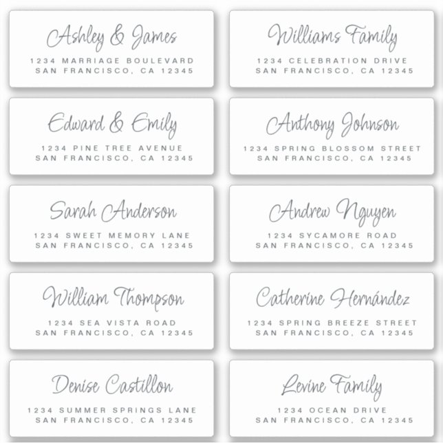 Chic Calligraphy Schwarz-weiß Guest Address Labels (Vorderseite)