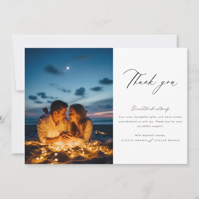 Chic Calligraphy Script Foto Wedding Dankeskarte (Vorderseite)