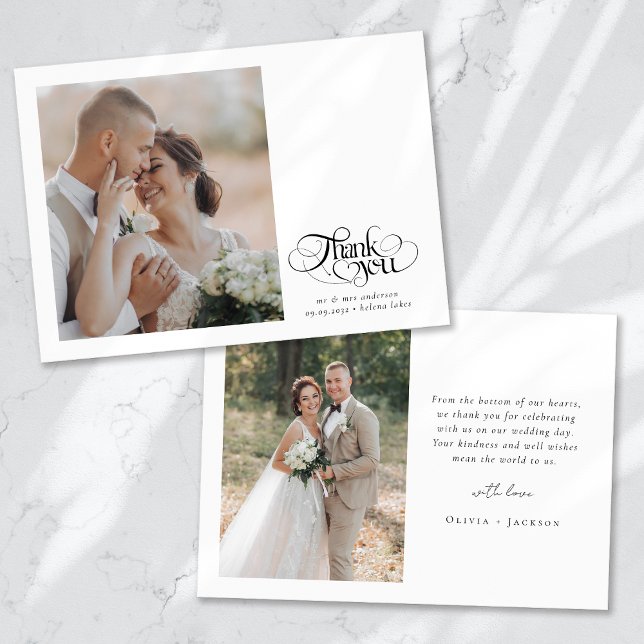 Chic Calligraphy Script Heart Foto Wedding Dankeskarte (Von Creator hochgeladen)
