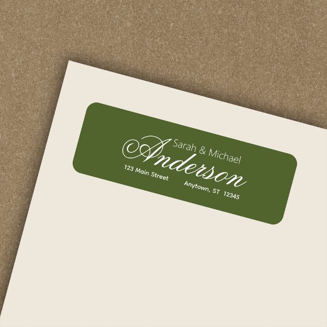 Chic Calligraphy Script Olive Green Rücksendeadres (Von Creator hochgeladen)