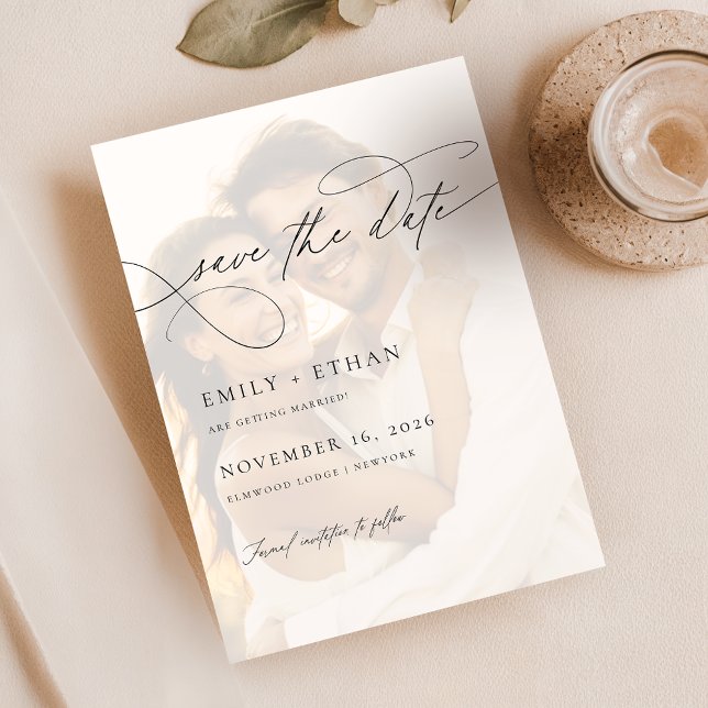 Chic Calligraphy Script Overlay-Foto Hochzeit Save The Date (Von Creator hochgeladen)