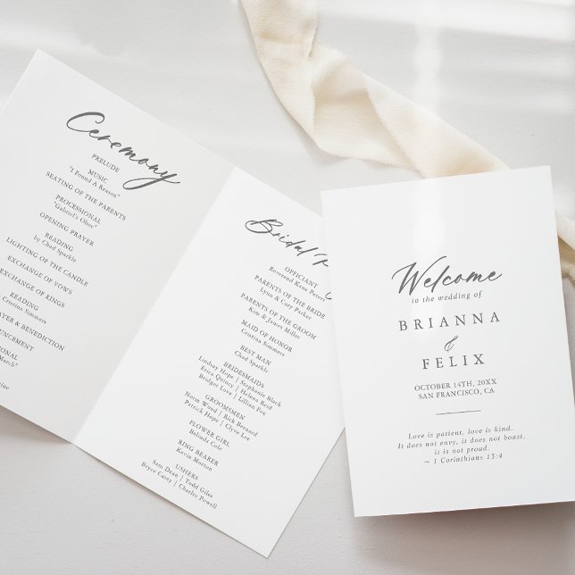 Chic Calligraphy Silver Folded Wedding Program Programm (Von Creator hochgeladen)