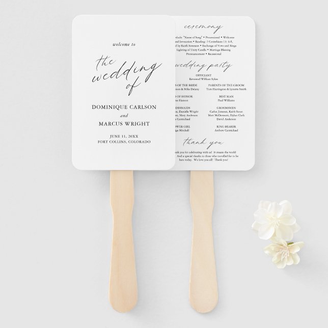 Chic Calligraphy Simple Elegant Wedding Program Fächer (Vorne und Hinten)