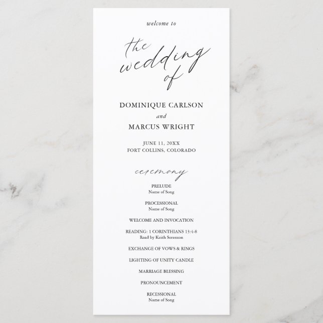 Chic Calligraphy Simple Elegante Wedding Programm (Vorderseite)