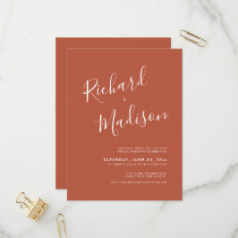 Chic Calligraphy Terracotta Foto Virtual Wedding Einladungspostkarte