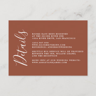 Chic Calligraphy TerraCotta Wedding Details Begleitkarte