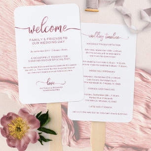 Chic Calligraphy Wedding Day Timeline Hand Fan Fächer