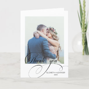 Chic Calligraphy Wedding Foto Danke-Card Dankeskarte