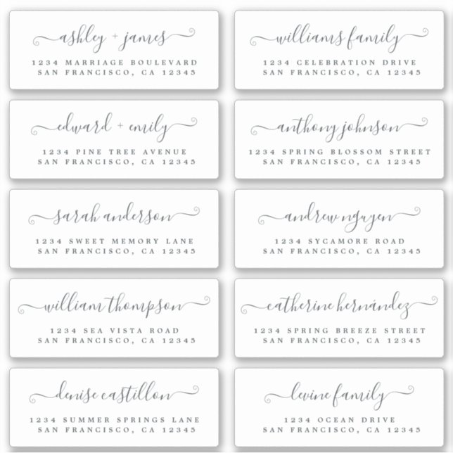 Chic Calligraphy Wedding Guest Address Labels (Vorderseite)