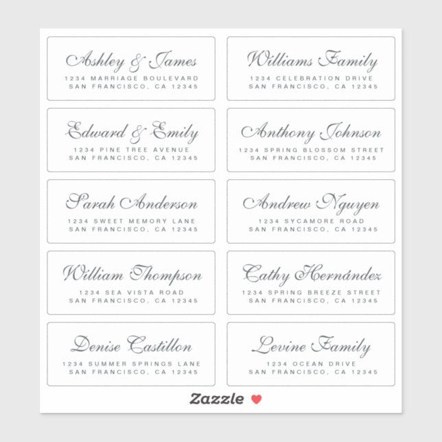 Chic Calligraphy Wedding Guest Address Labels (Blatt)