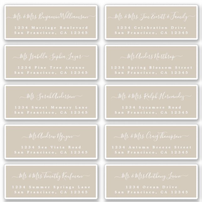 Chic Calligraphy Wedding Guest Address Labels (Vorderseite)