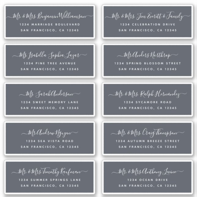 Chic Calligraphy Wedding Guest Address Labels (Vorderseite)