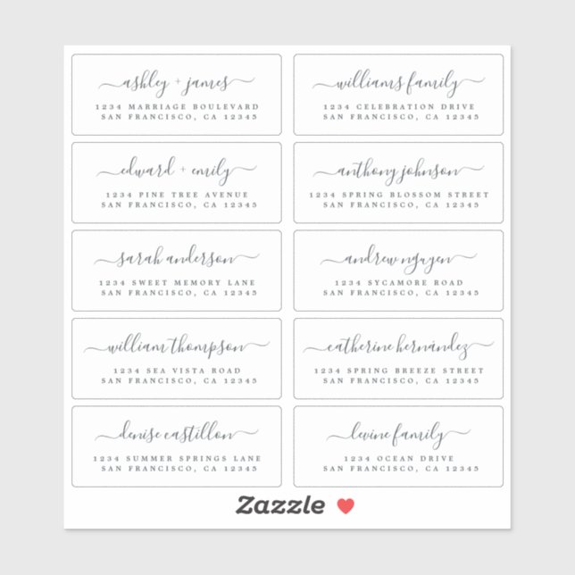 Chic Calligraphy Wedding Guest Address Labels (Blatt)