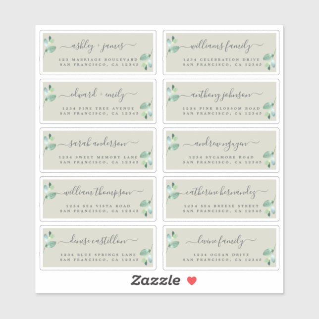 Chic Calligraphy Wedding Guest Address Labels (Blatt)