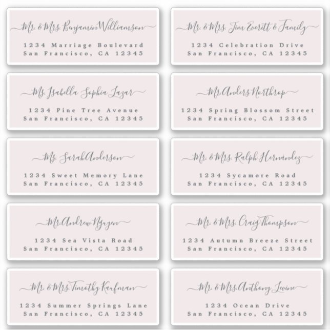 Chic Calligraphy Wedding Guest Address Labels (Vorderseite)