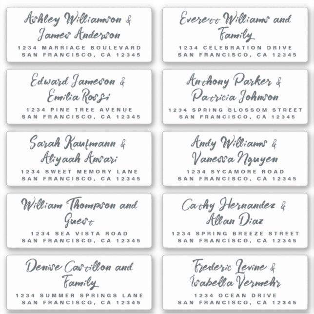 Chic Calligraphy Wedding Guest Address Labels (Vorderseite)