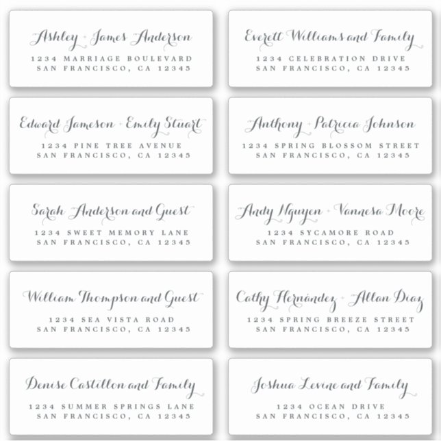 Chic Calligraphy Wedding Guest Address Labels (Vorderseite)