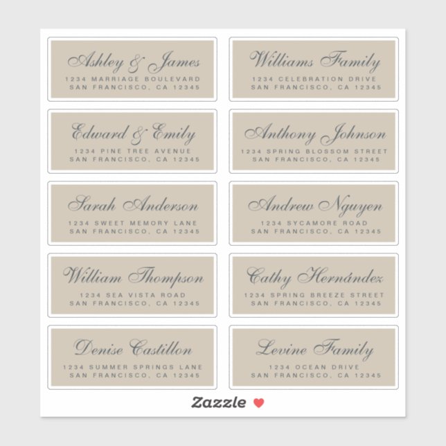 Chic Calligraphy Wedding Guest Address Labels (Blatt)
