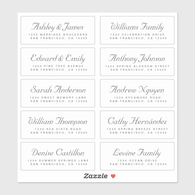 Chic Calligraphy Wedding Guest Address Labels (Blatt)