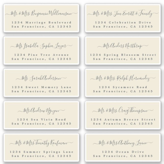 Chic Calligraphy Wedding Guest Address Labels (Vorderseite)