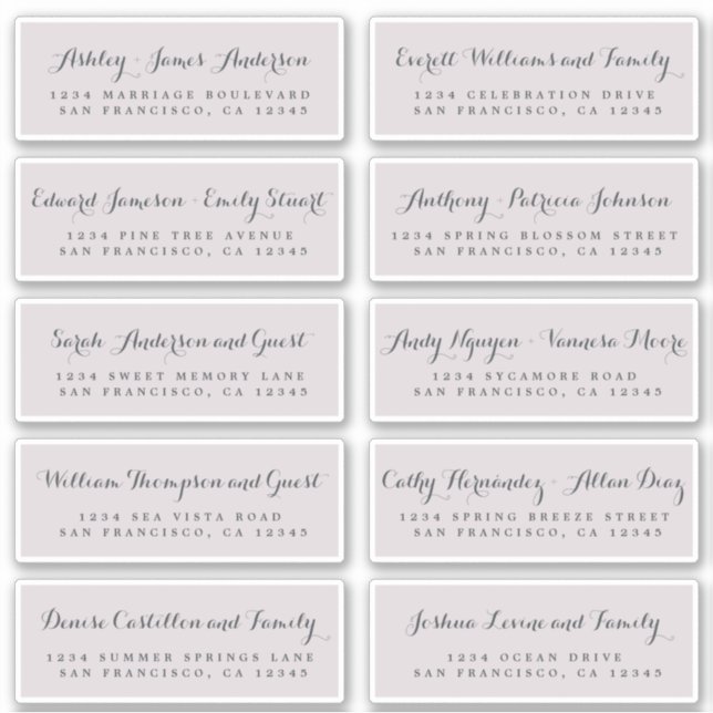 Chic Calligraphy Wedding Guest Address Labels (Vorderseite)