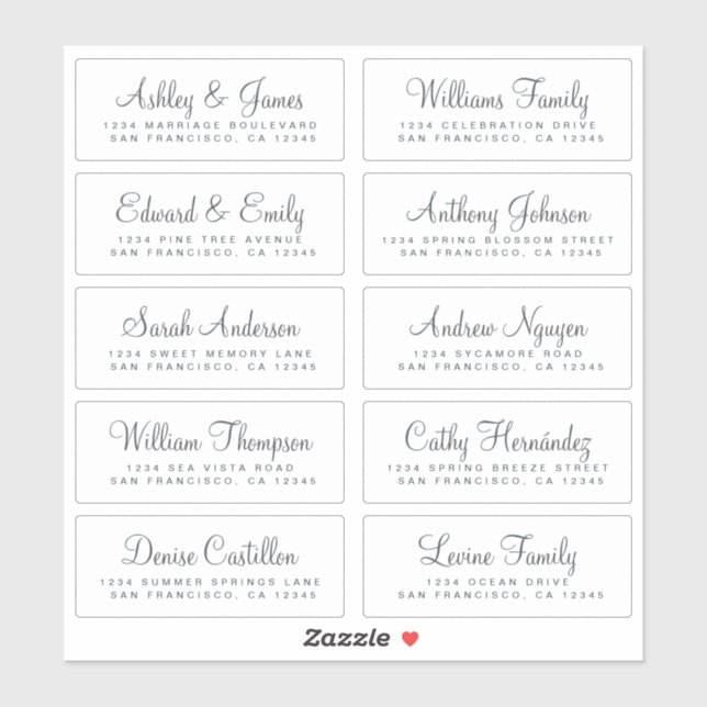 Chic Calligraphy Wedding Guest Address Labels (Blatt)