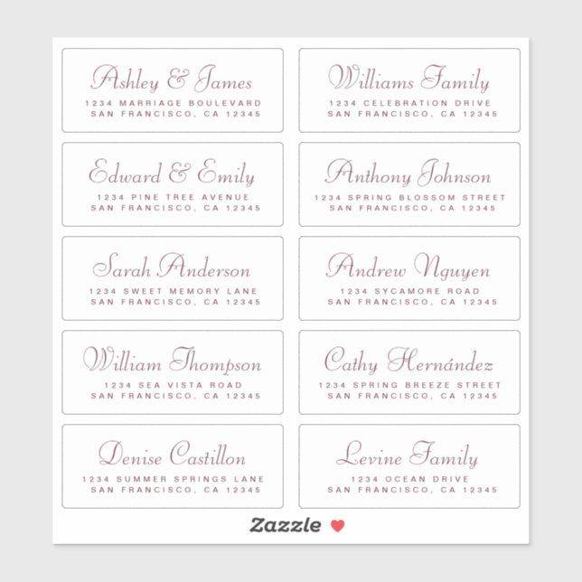 Chic Calligraphy Wedding Guest Address Labels (Blatt)