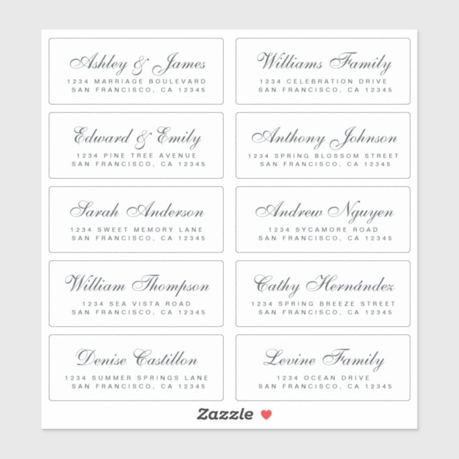Chic Calligraphy Wedding Guest Address Labels (Blatt)