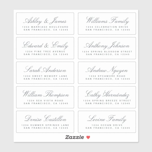 Chic Calligraphy Wedding Guest Address Labels (Blatt)
