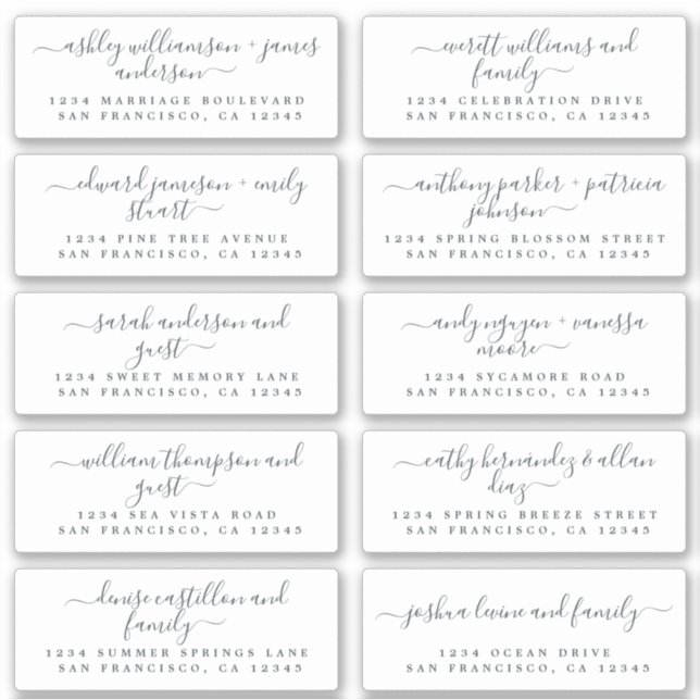 Chic Calligraphy Wedding Guest Address Labels (Vorderseite)