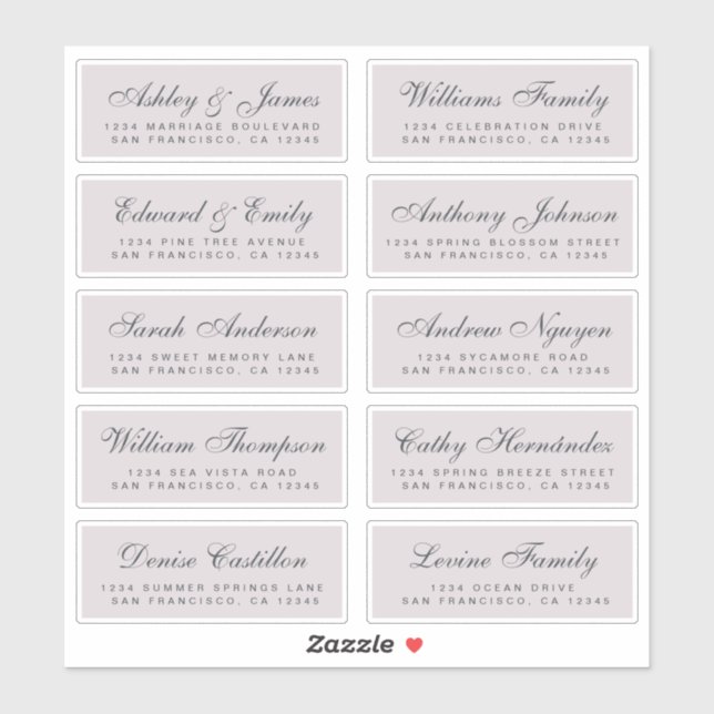Chic Calligraphy Wedding Guest Address Labels (Blatt)