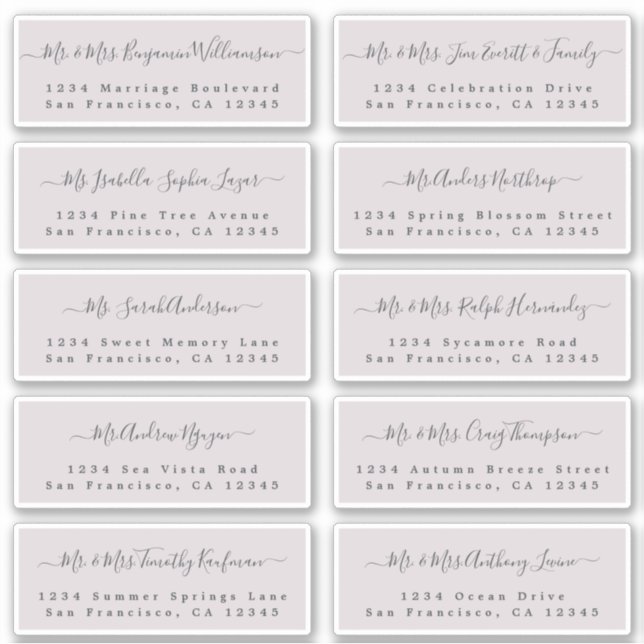 Chic Calligraphy Wedding Guest Address Labels (Vorderseite)