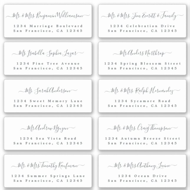 Chic Calligraphy Wedding Guest Address Labels (Vorderseite)