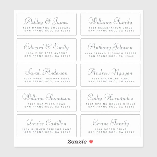 Chic Calligraphy Wedding Guest Address Labels (Blatt)