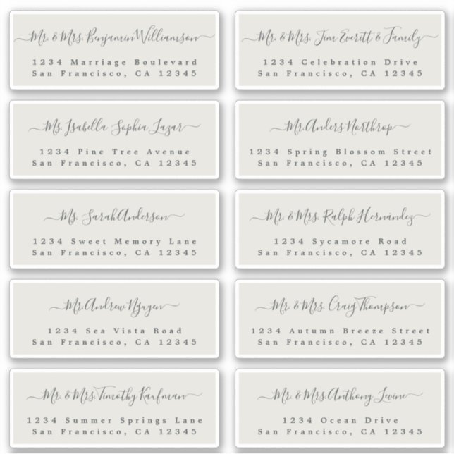Chic Calligraphy Wedding Guest Address Labels (Vorderseite)