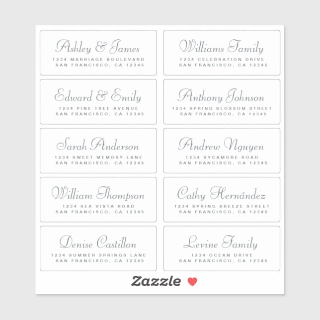 Chic Calligraphy Wedding Guest Address Labels (Blatt)