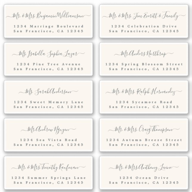 Chic Calligraphy Wedding Guest Address Labels (Vorderseite)