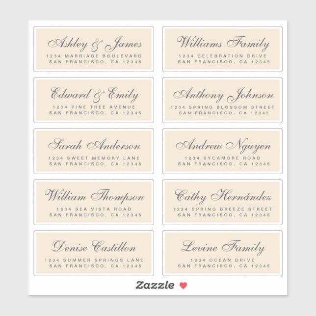 Chic Calligraphy Wedding Guest Address Labels (Blatt)