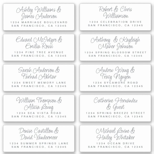 Chic Calligraphy Wedding Guest Address Labels (Vorderseite)
