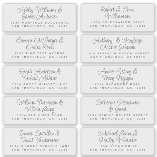 Chic Calligraphy Wedding Guest Address Labels (Vorderseite)