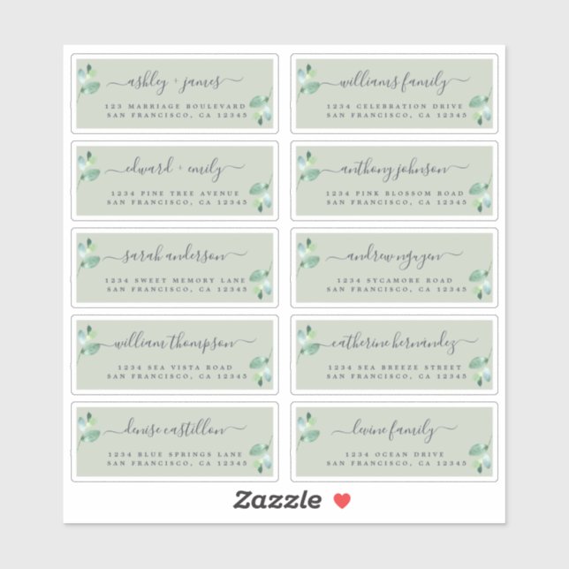 Chic Calligraphy Wedding Guest Address Labels (Blatt)
