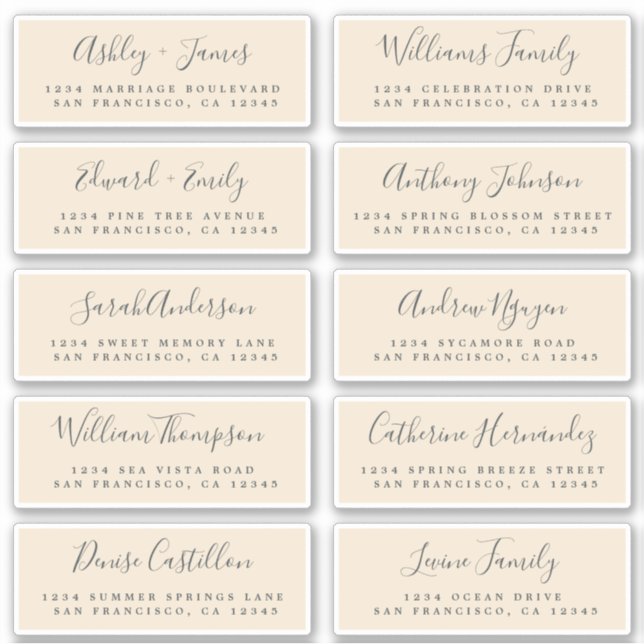 Chic Calligraphy Wedding Guest Address Labels (Vorderseite)