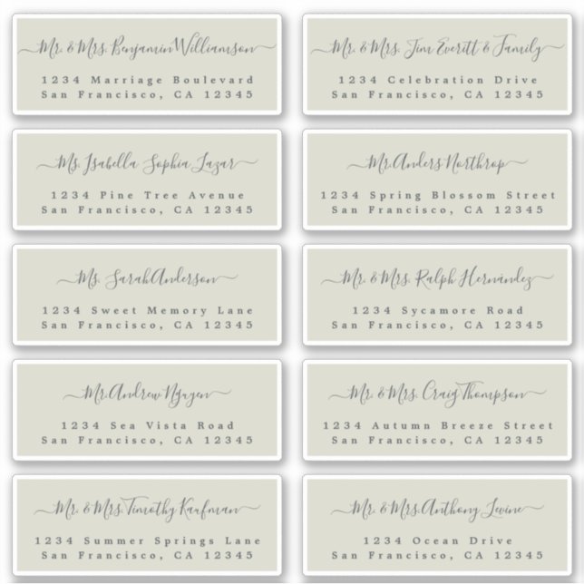 Chic Calligraphy Wedding Guest Address Labels (Vorderseite)