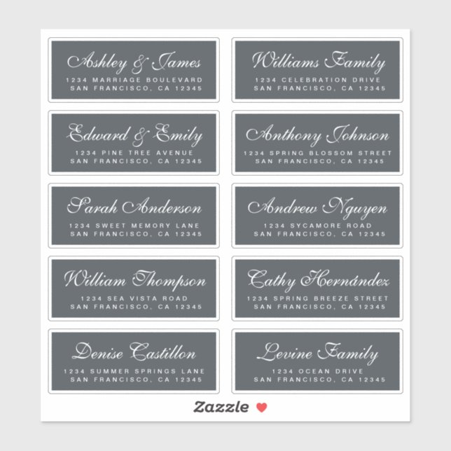 Chic Calligraphy Wedding Guest Address Labels (Blatt)