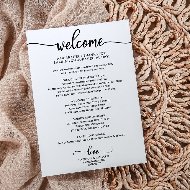 Chic Calligraphy Wedding Itinerary Einladung (Von Creator hochgeladen)