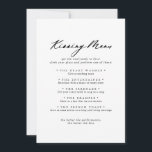 Chic Calligraphy Wedding Kissing Menu Game Card<br><div class="desc">Diese schicke kalligraphische Hochzeitskissingkarte eignet sich perfekt für einen rustikalen Hochzeitsempfang. Das einfache und elegante Design zeichnet sich durch klassische und extravagante Schriftzeichen in Schwarz und Weiß aus.</div>