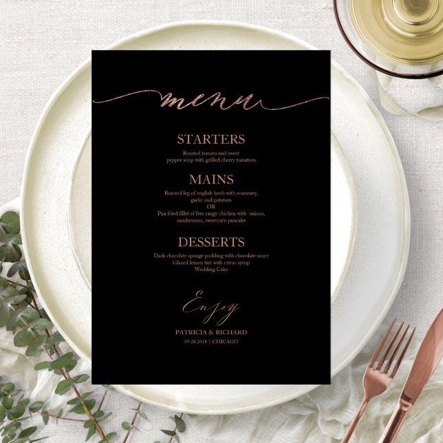 Chic Calligraphy Wedding Menu Card für Plate Menükarte (Von Creator hochgeladen)